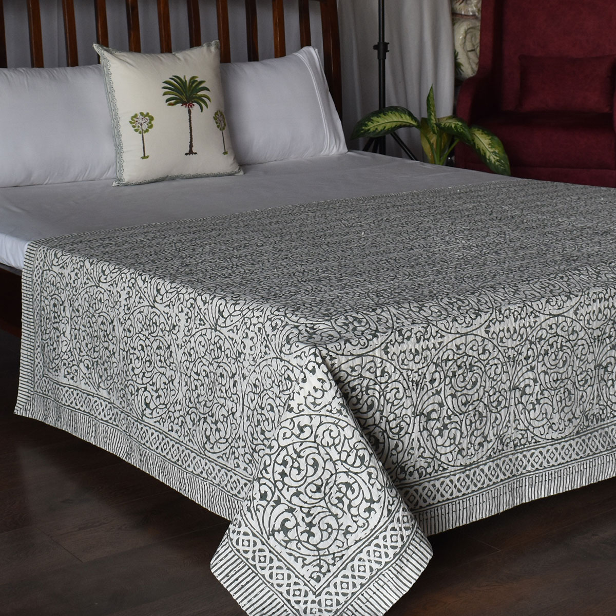 Hand Block Printed Cotton Twin Size Kantha 200255