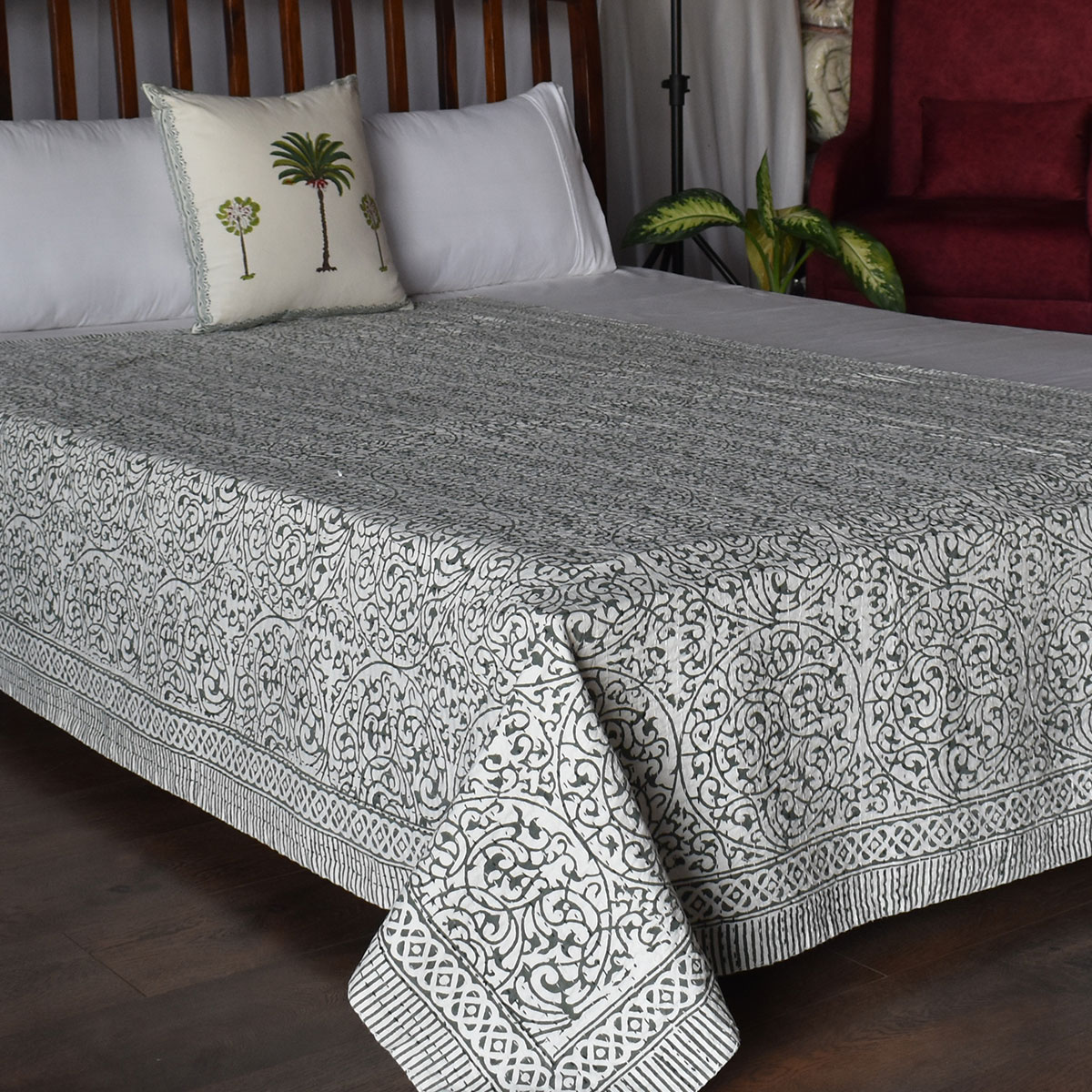 Hand Block Printed Cotton Twin Size Kantha 200255