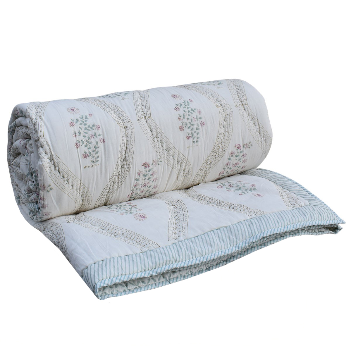 Hand Block Printed Cotton Queen Size Quilt 200713