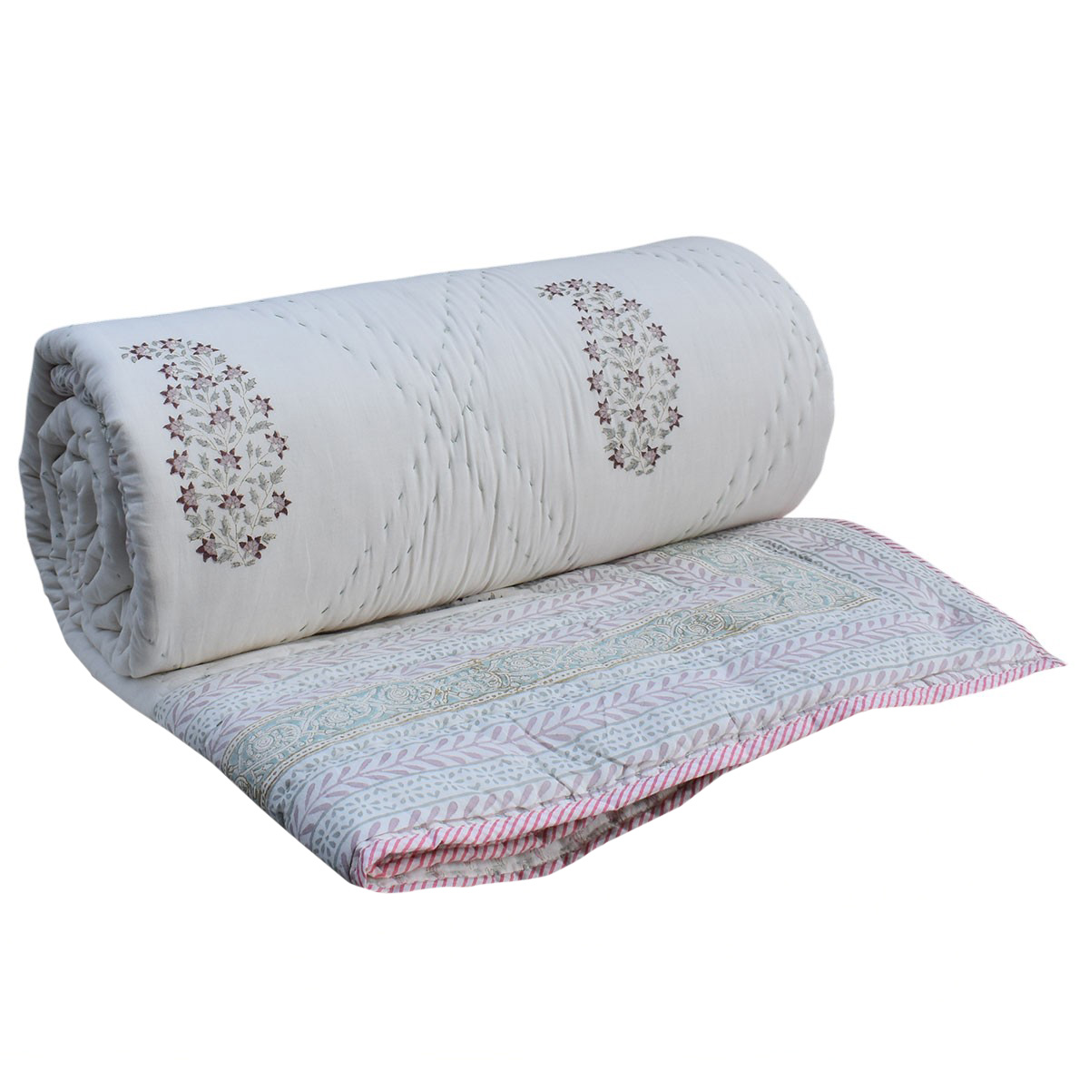 Hand Block Printed Cotton Queen Size Quilt 200722