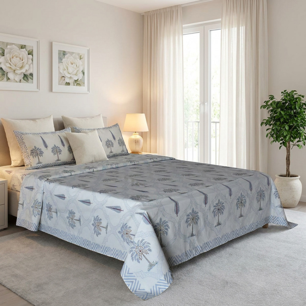 Image of King Size Block Printed Percale Fine Cotton Bedspread with 2 Pillow Cases  | 200809