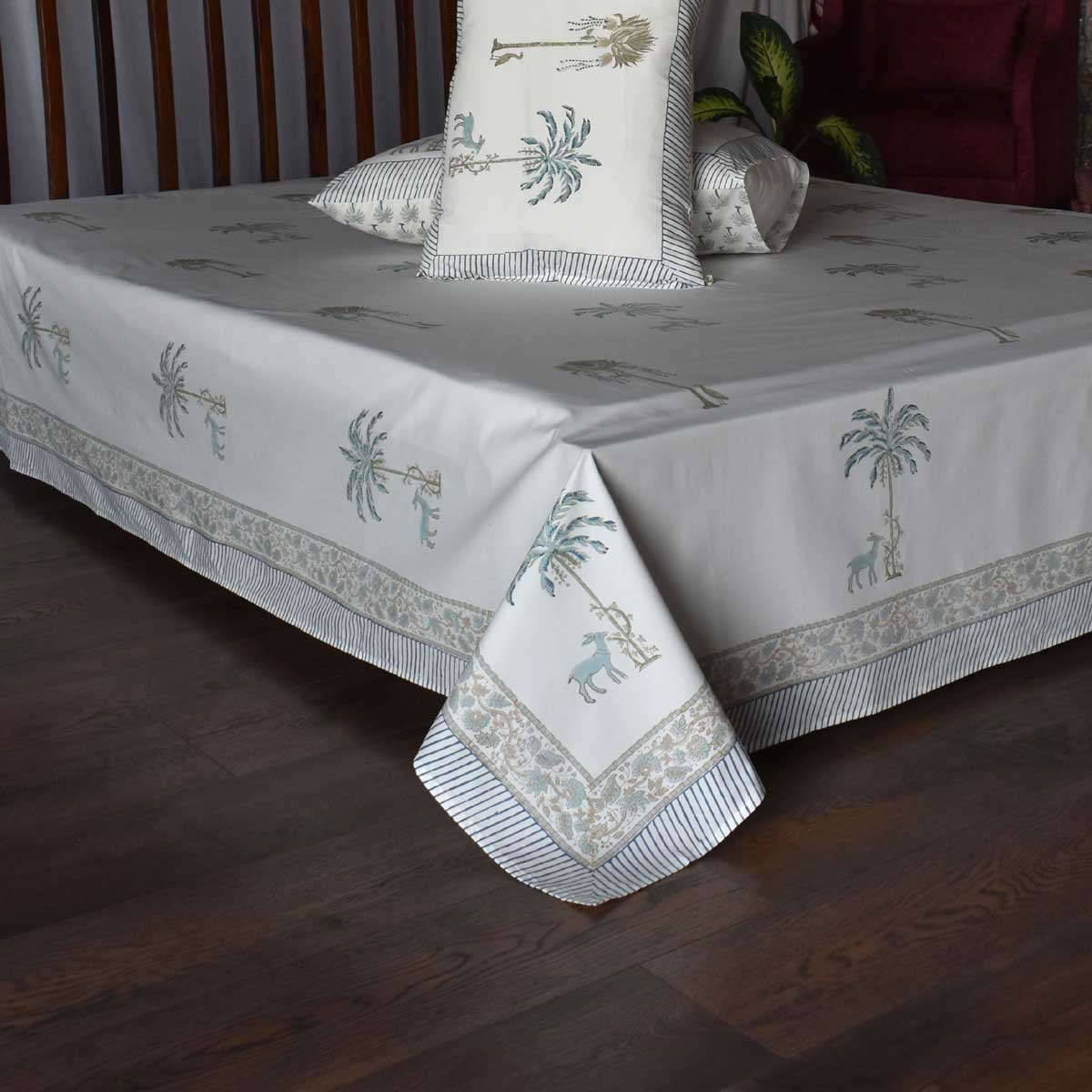 King Size Block Printed Percale Fine Cotton Bedspread with 2 Pillow Cases 200850