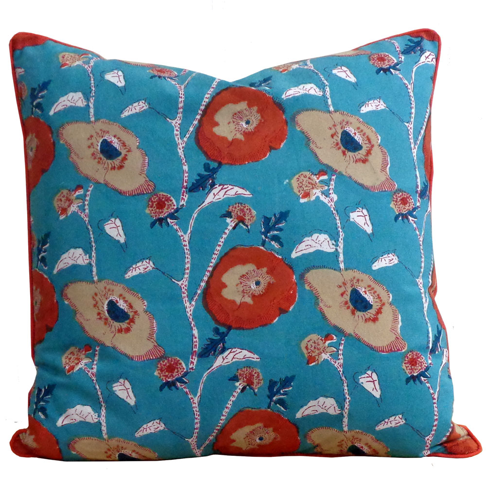 Piping Cushion Cover 50x50 cms Teal Flower Gud 200860