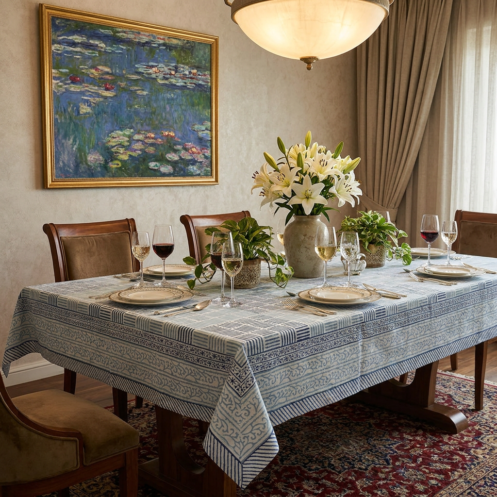 Wood Block Printed Handmade Tablecloth 150x220 cms 200903
