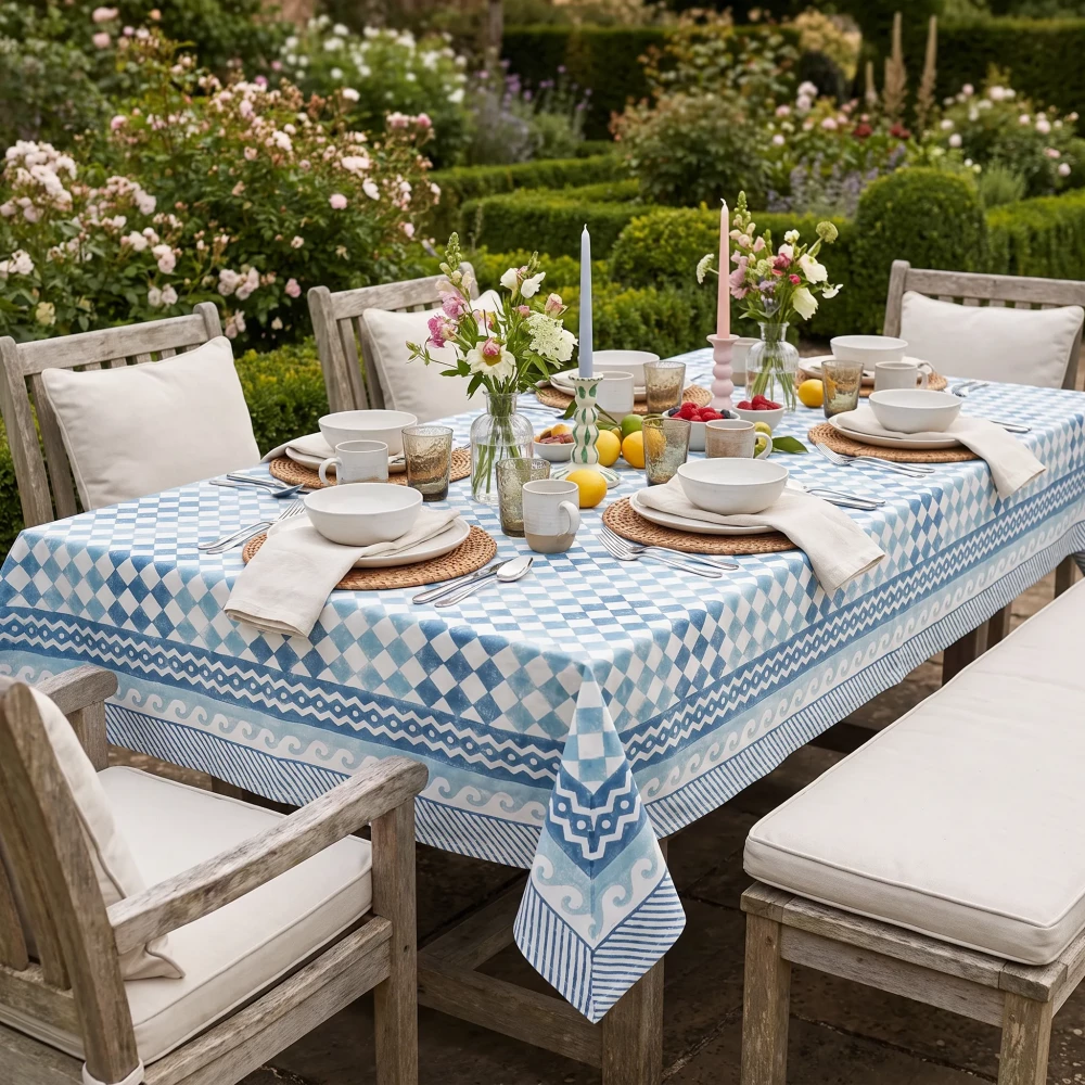 Image of Wood Block Printed Handmade Tablecloth 150x220 cms | 200905
