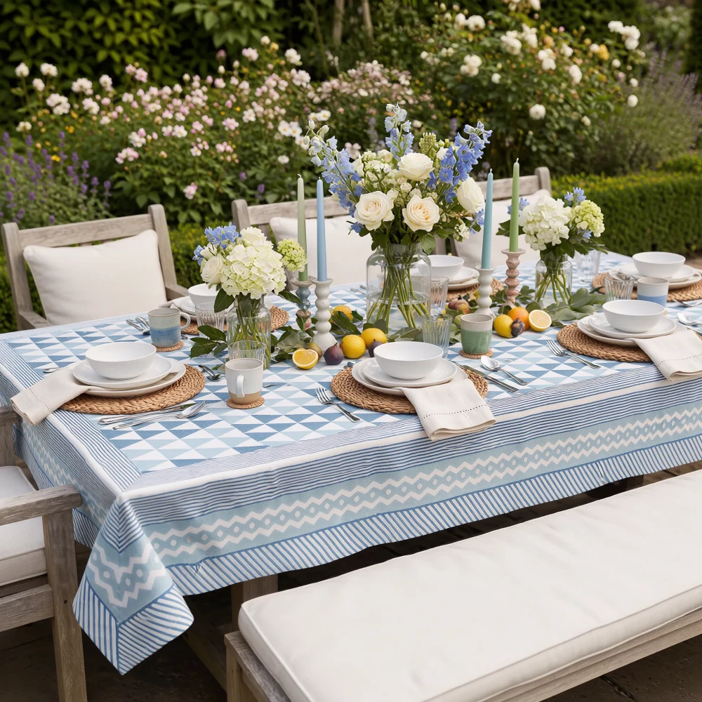 Image of Wood Block Printed Handmade Tablecloth 150x220 cms | 200906