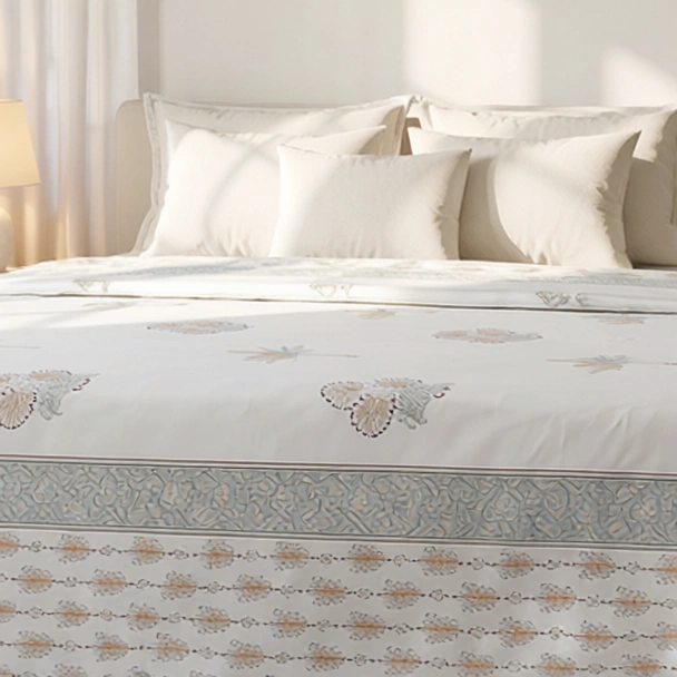 King Size Block Printed Percale Fine Cotton Bedspread with 2 Pillow Cases 200937