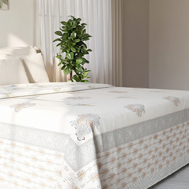 King Size Block Printed Percale Fine Cotton Bedspread with 2 Pillow Cases 200937