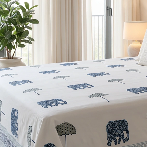 King Size Block Printed Percale Fine Cotton Bedspread with 2 Pillow Cases 200941