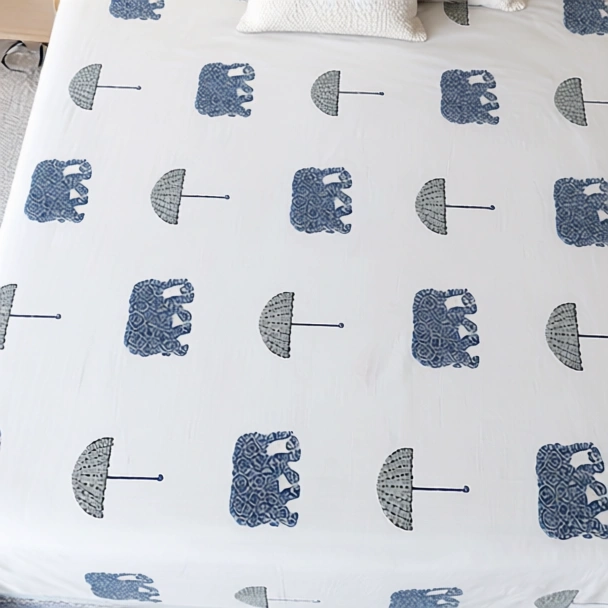 King Size Block Printed Percale Fine Cotton Bedspread with 2 Pillow Cases 200941