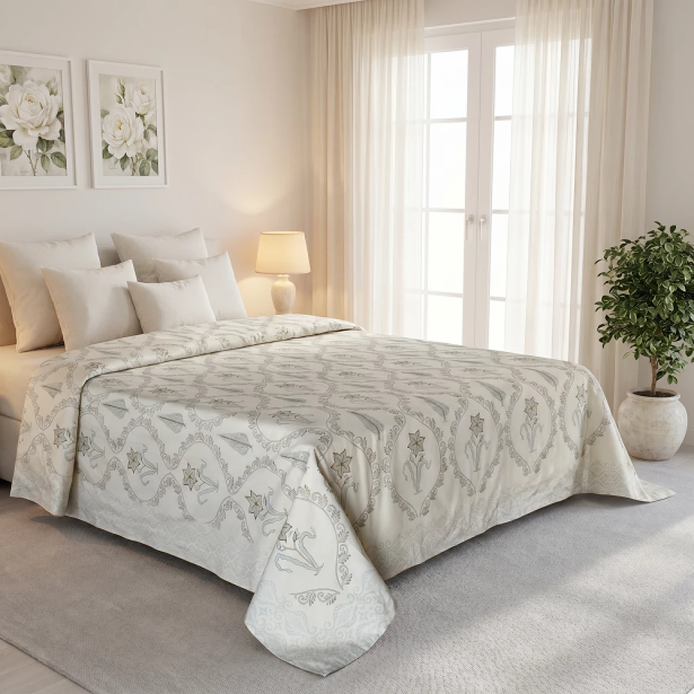 Image of King Size Block Printed Percale Fine Cotton Bedspread with 2 Pillow Cases  | 200942