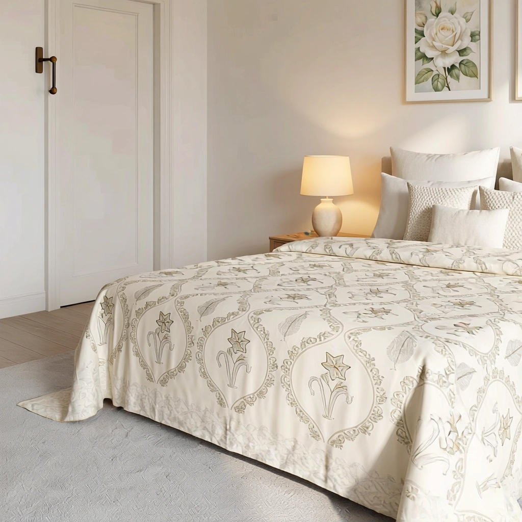 King Size Block Printed Percale Fine Cotton Bedspread with 2 Pillow Cases 200942