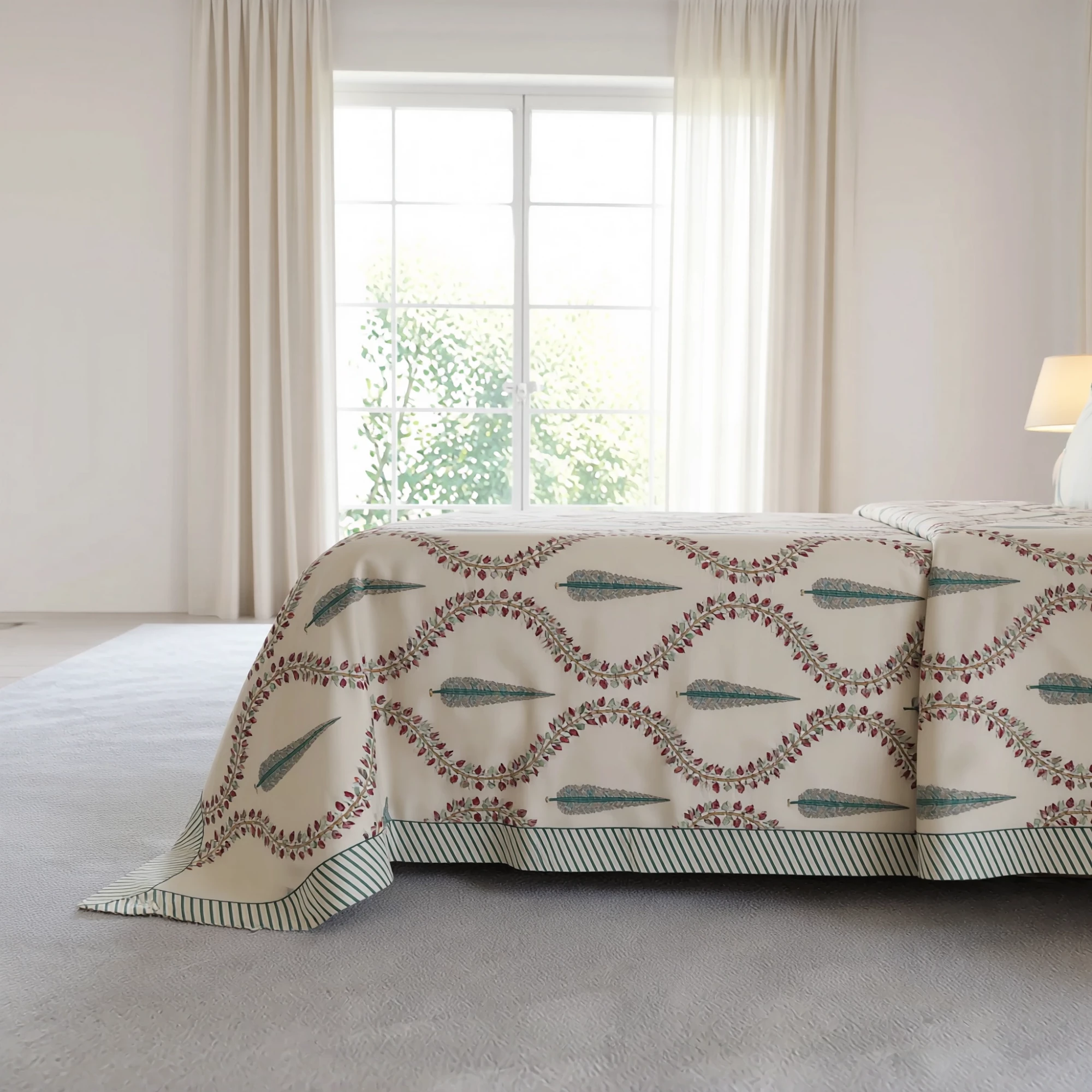 King Size Block Printed Percale Fine Cotton Bedspread with 2 Pillow Cases 200946