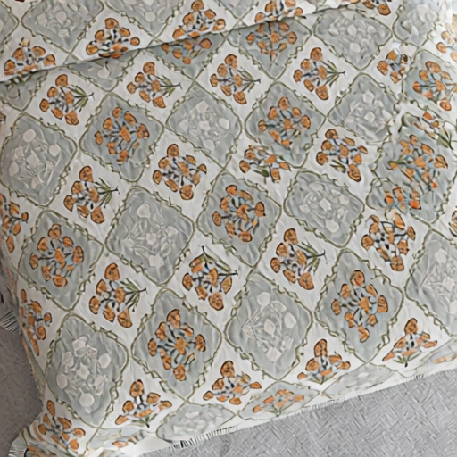 King Size Block Printed Percale Fine Cotton Bedspread with 2 Pillow Cases 200951