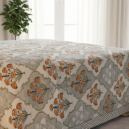King Size Block Printed Percale Fine Cotton Bedspread with 2 Pillow Cases 200951