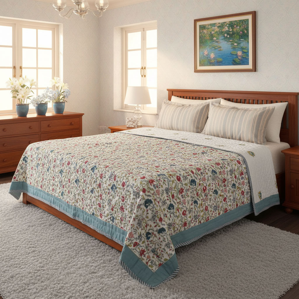 Hand Block Printed Cotton Queen Size Quilt 202213