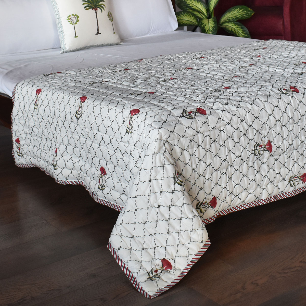 Hand Block Printed Cotton Twin Size Quilt 202214