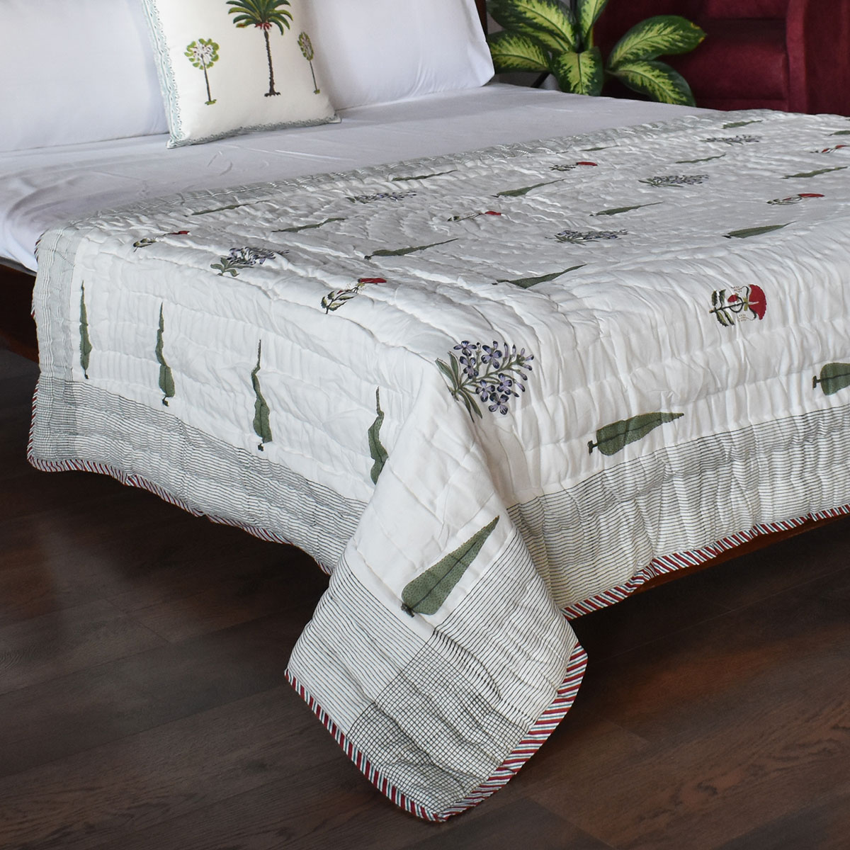 Hand Block Printed Cotton Twin Size Quilt 202214