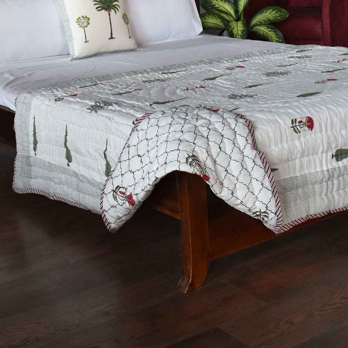 Hand Block Printed Cotton Twin Size Quilt 202214