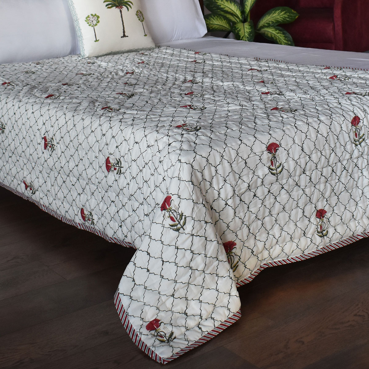 Hand Block Printed Cotton Twin Size Quilt 202214