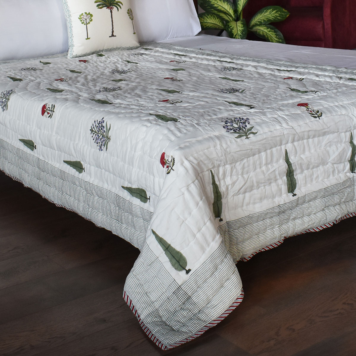 Hand Block Printed Cotton Twin Size Quilt 202214