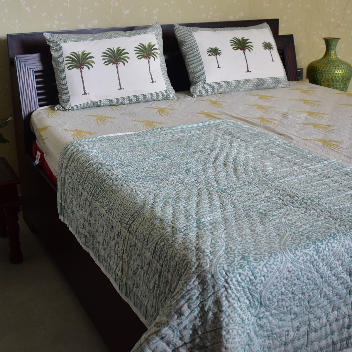 Hand Block Printed Baby Quilt Jaipur Razai Rang Mahal Green 202216