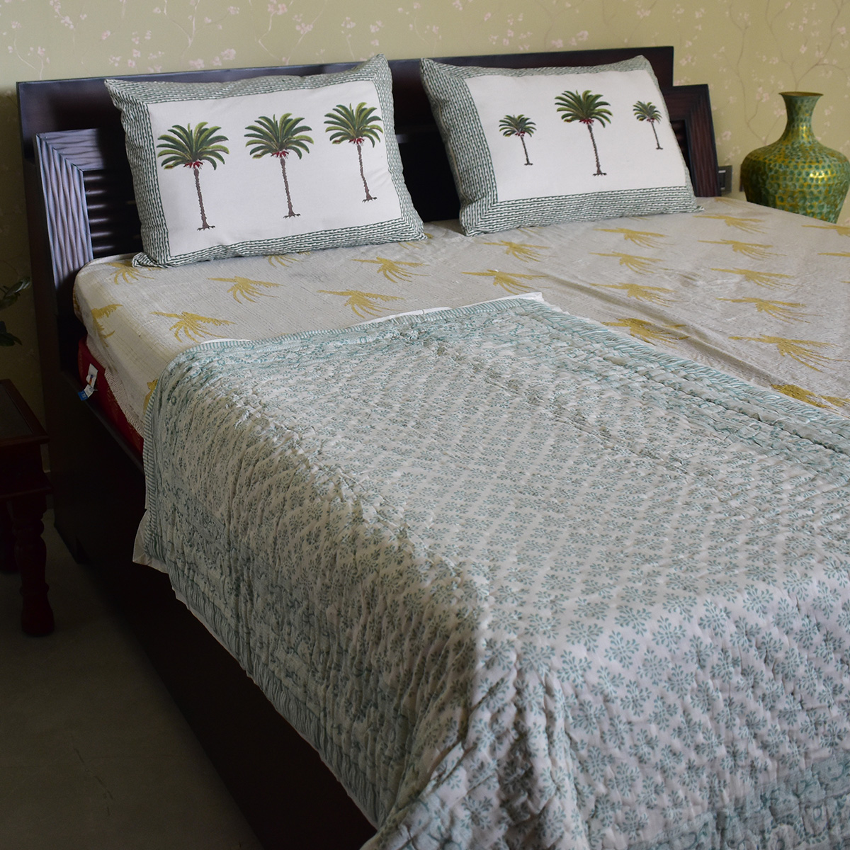 Hand Block Printed Baby Quilt Jaipur Razai Rang Mahal Green 202216