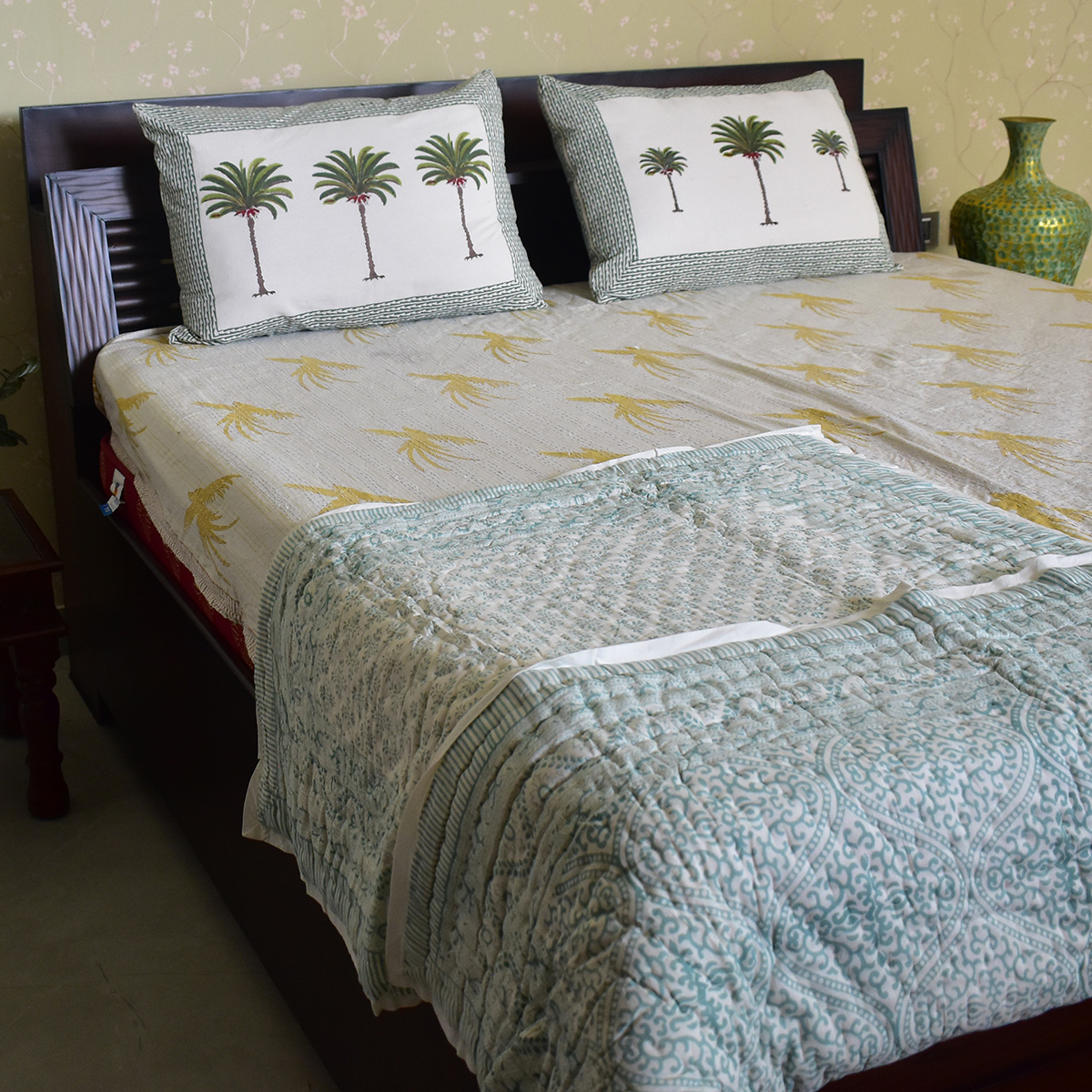 Hand Block Printed Baby Quilt Jaipur Razai Rang Mahal Green 202216