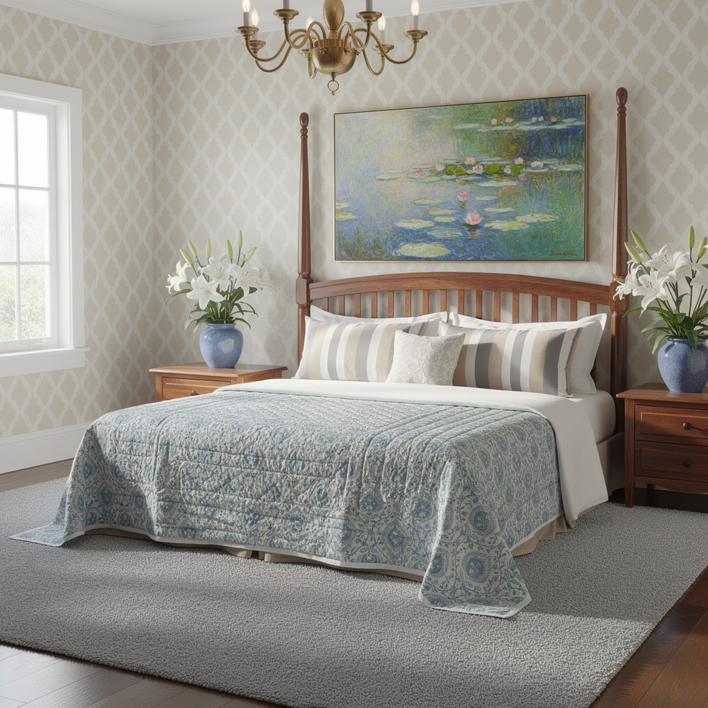 Hand Block Printed Cotton Twin Size Quilt 202217