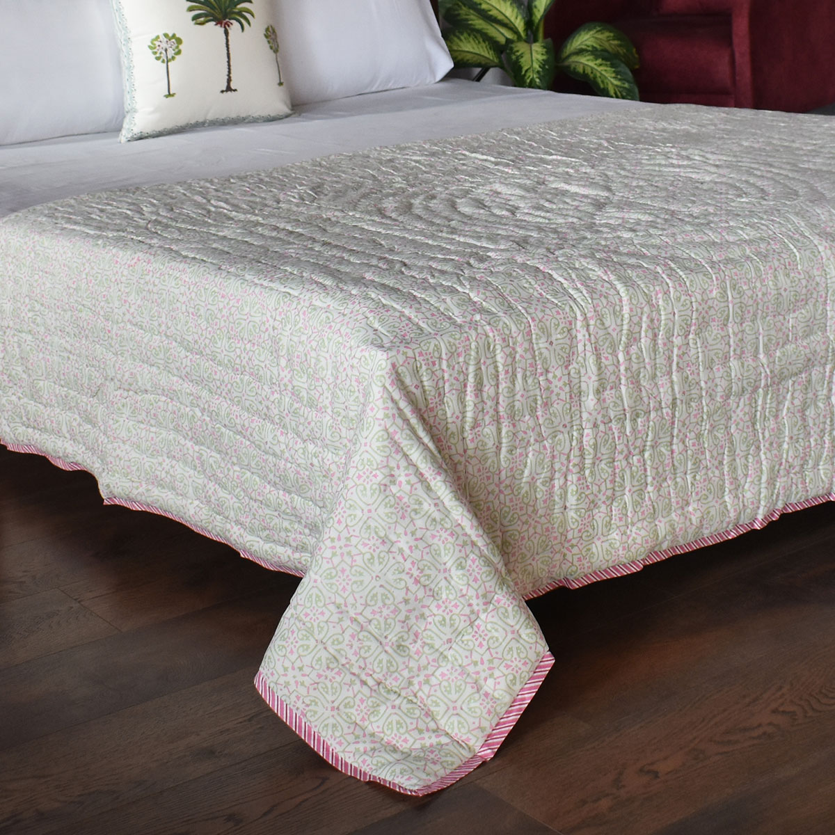 Hand Block Printed Cotton Twin Size Quilt 202305