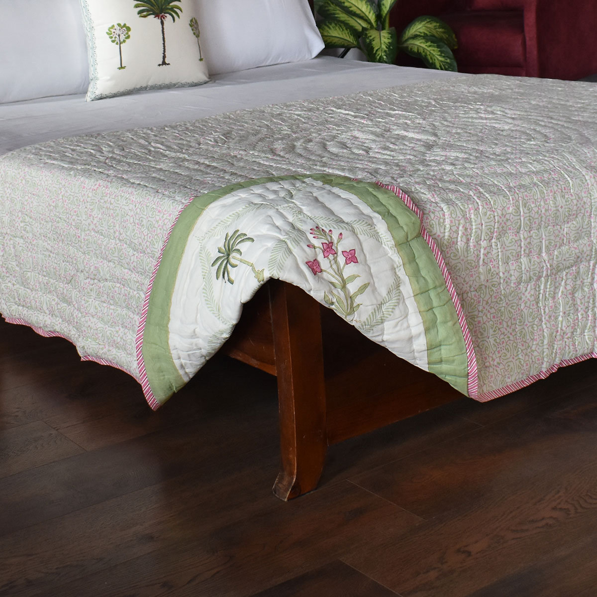 Hand Block Printed Cotton Twin Size Quilt 202305