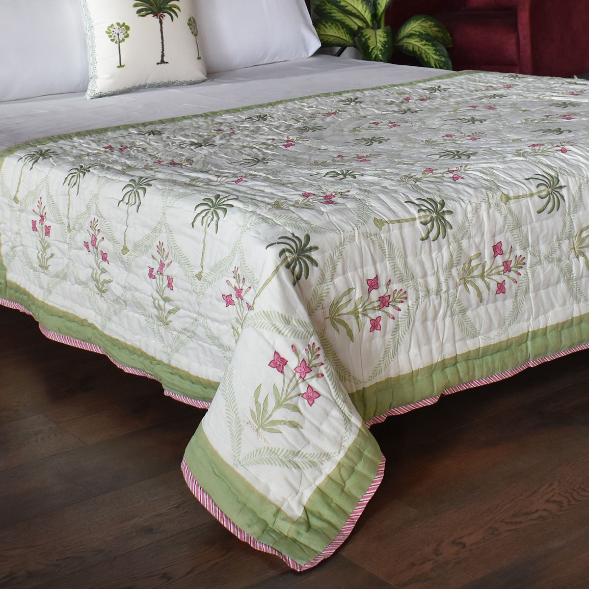 Hand Block Printed Cotton Twin Size Quilt 202305