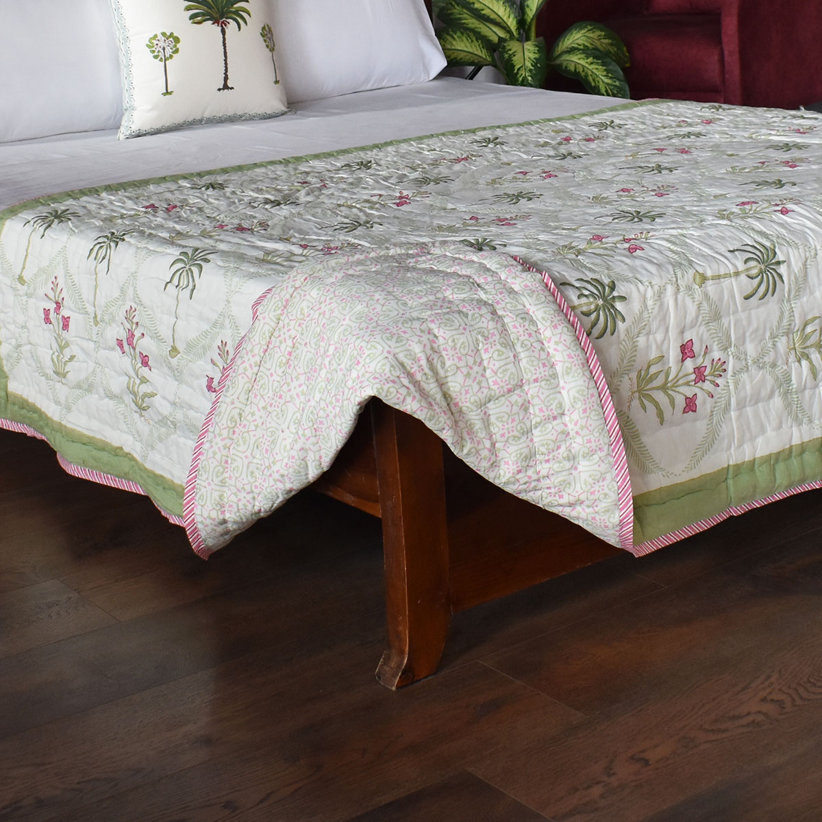 Hand Block Printed Cotton Twin Size Quilt 202305