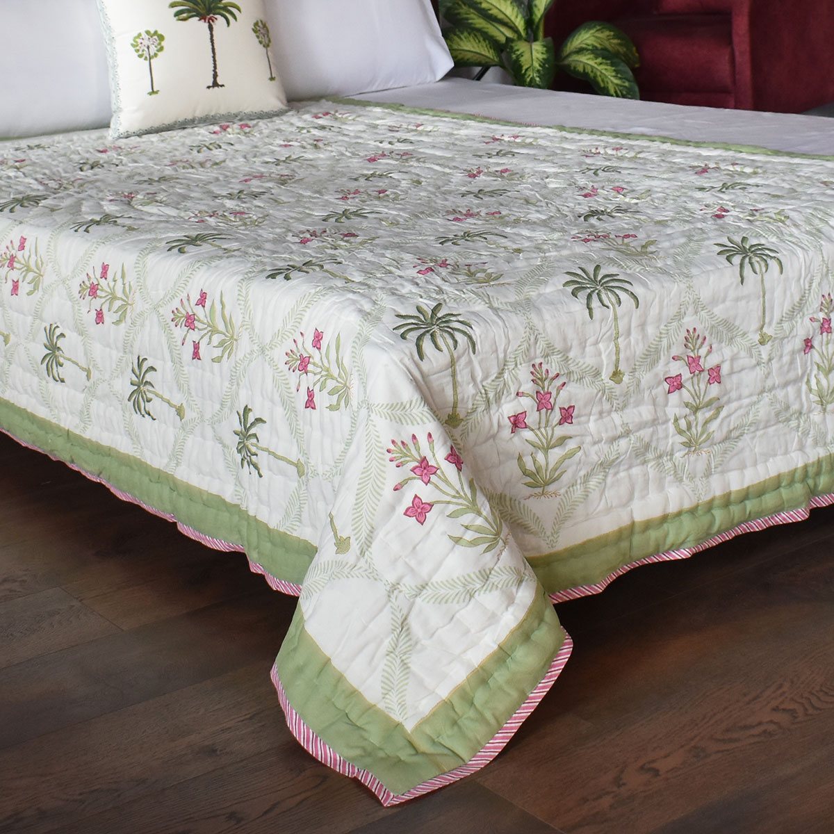 Hand Block Printed Cotton Twin Size Quilt 202305