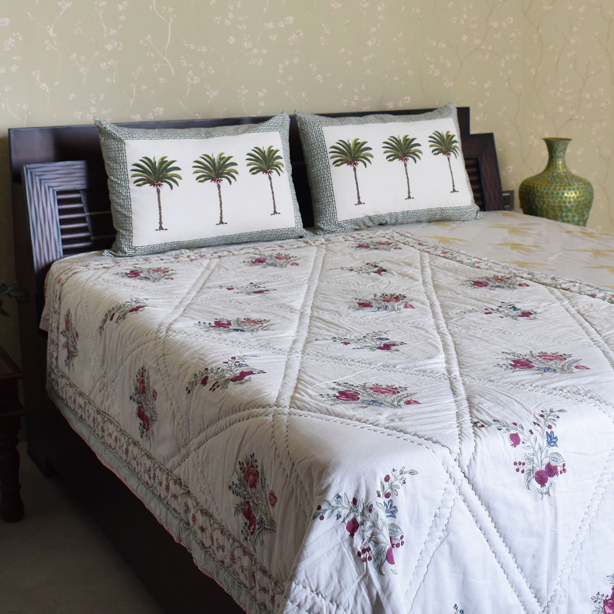 Hand Block Printed Cotton Twin Size Quilt 202413