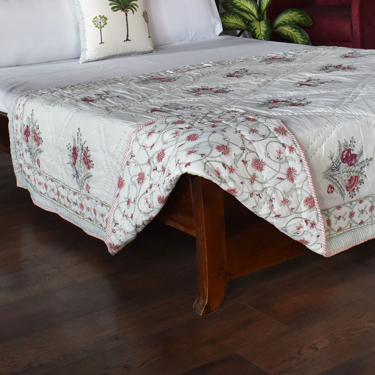 Hand Block Printed Cotton Twin Size Quilt 202413