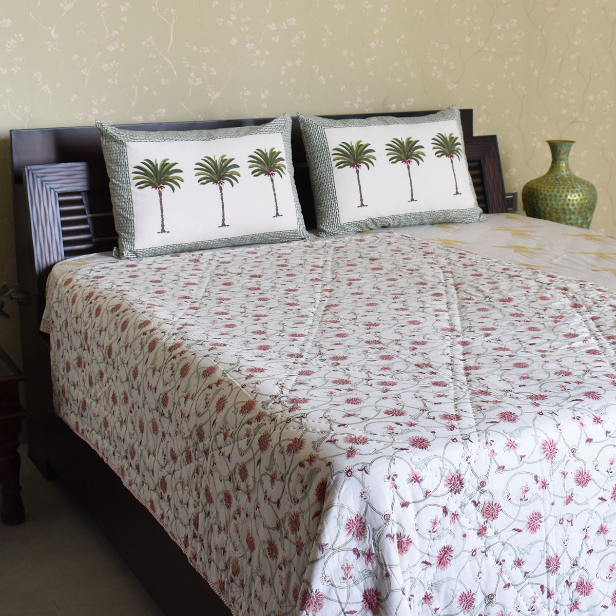 Hand Block Printed Cotton Twin Size Quilt 202413