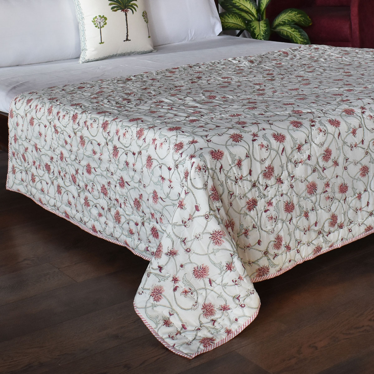 Hand Block Printed Cotton Twin Size Quilt 202413