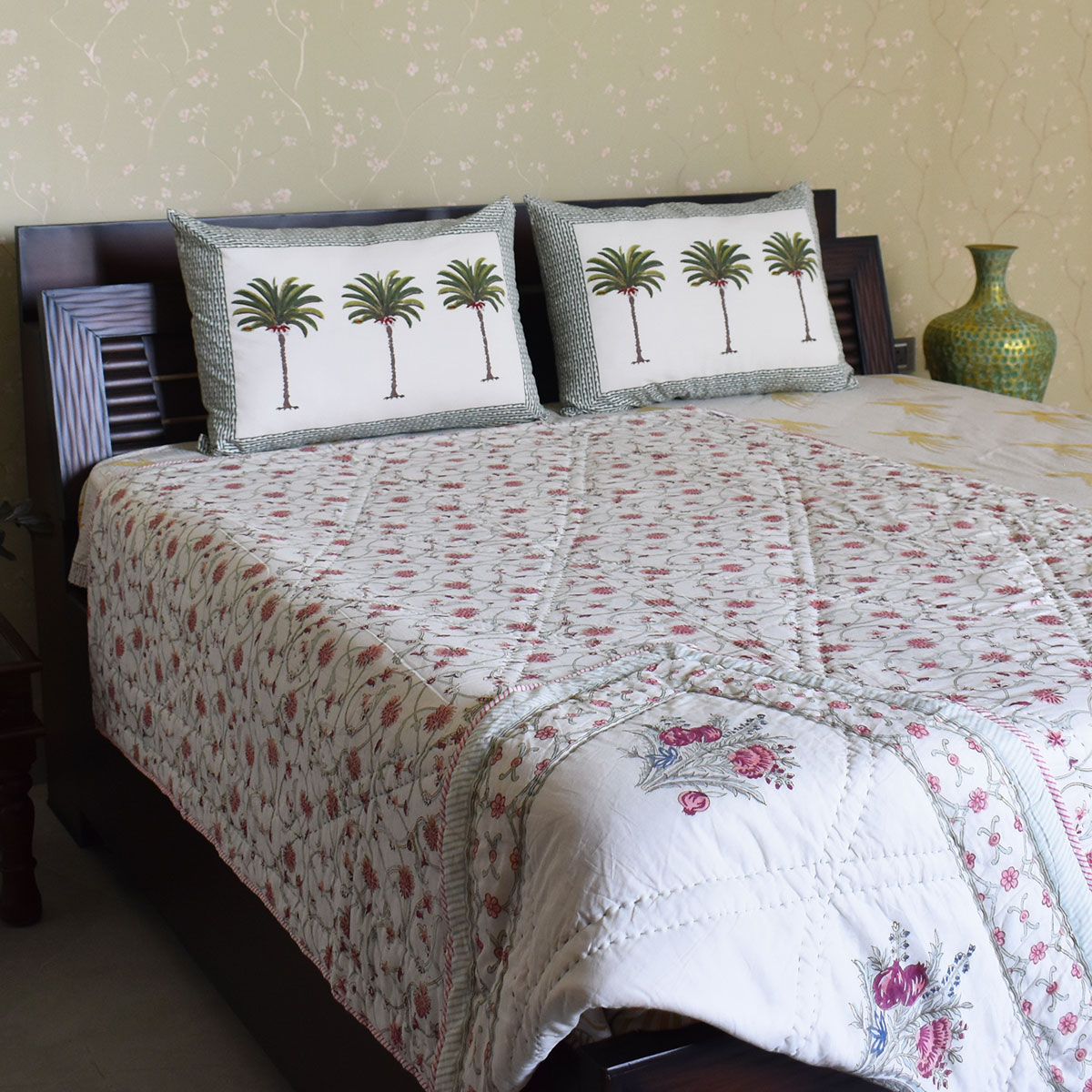 Hand Block Printed Cotton Twin Size Quilt 202413