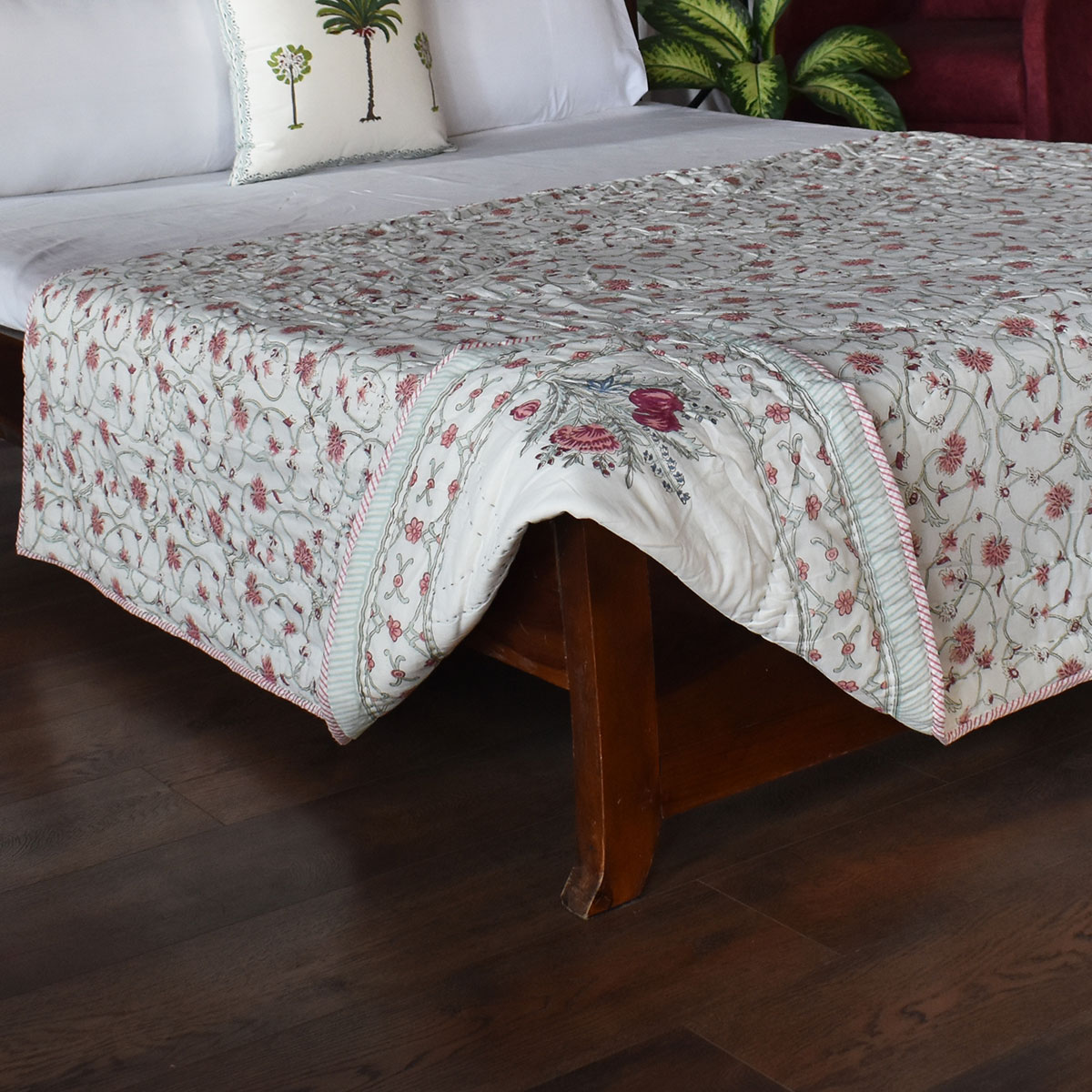 Hand Block Printed Cotton Twin Size Quilt 202413
