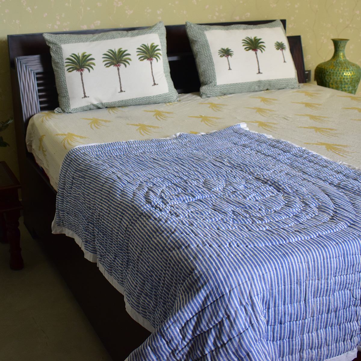 Hand Block Printed Baby Quilt Jaipur Razai  Star Blue 202509