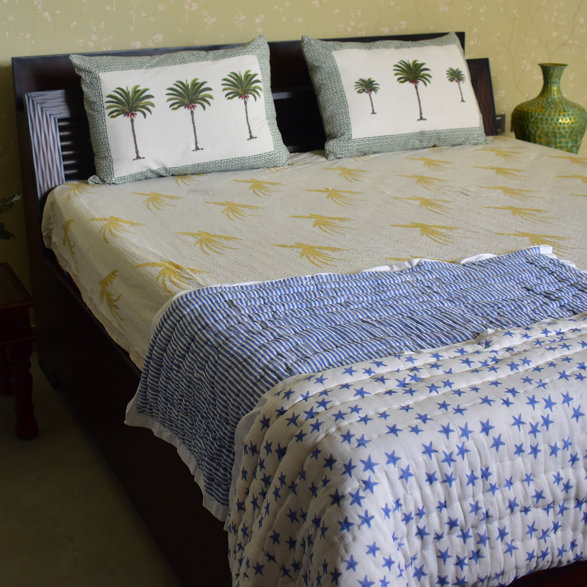 Hand Block Printed Baby Quilt Jaipur Razai  Star Blue 202509