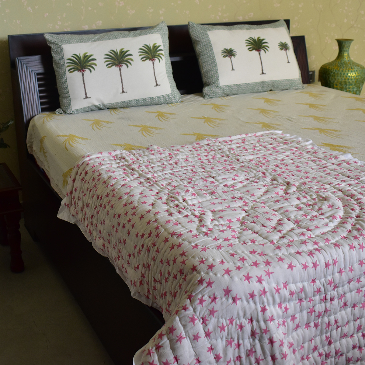 Hand Block Printed Baby Quilt Jaipur Razai  Star Pink 202511