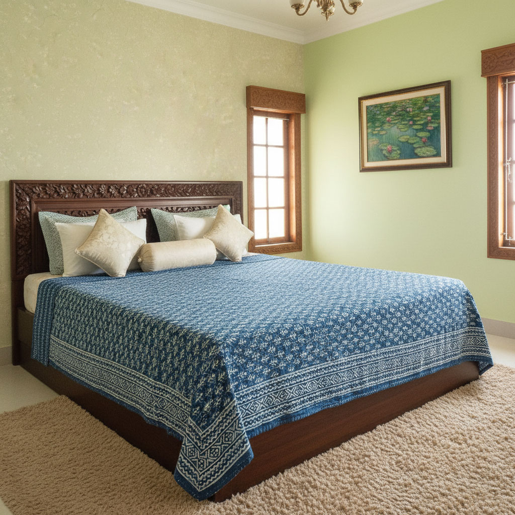 Hand Block Printed Cotton Kantha Queen Size 202545