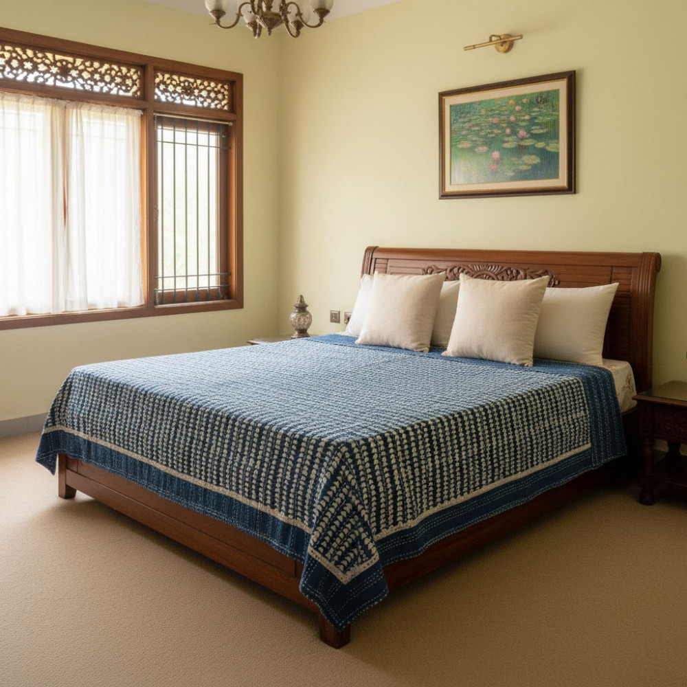 Image of Hand Block Printed Cotton Kantha Queen Size | 202546