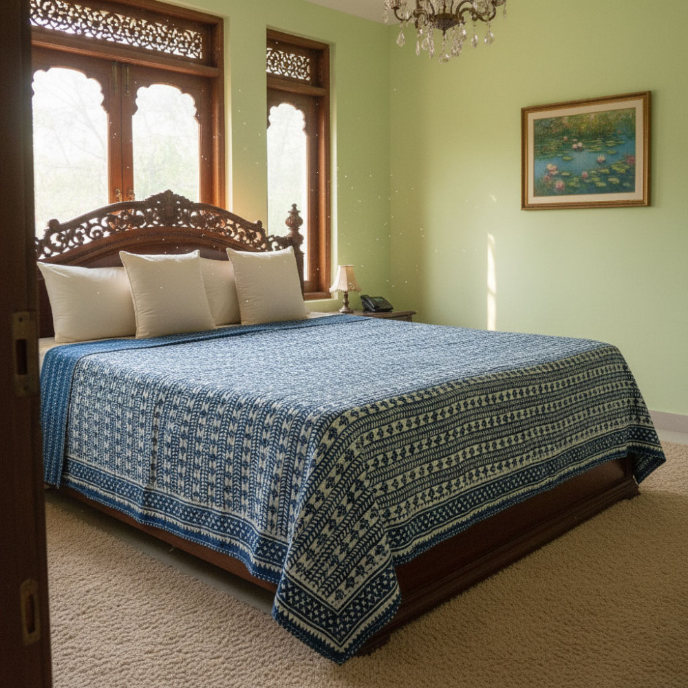 Image of Hand Block Printed Cotton Kantha Queen Size | 202547