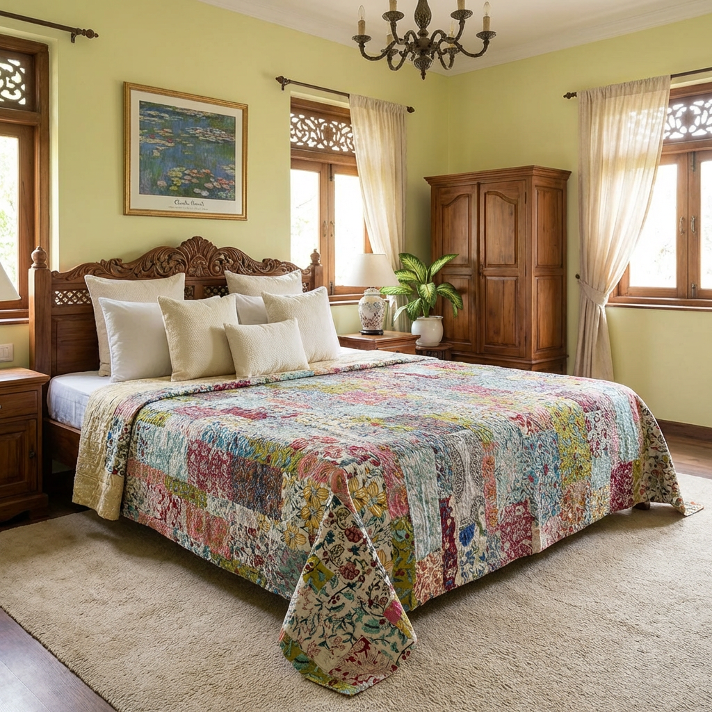 Hand Quilted Kantha Patchwork Quilt  Artisan-Made Elegance by Roopantaran  202572