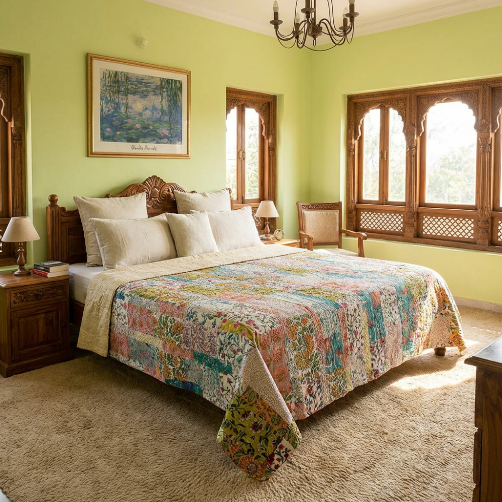 Image of Hand Quilted Kantha Patchwork Quilt – Artisan-Made Elegance by Roopantaran | 202573