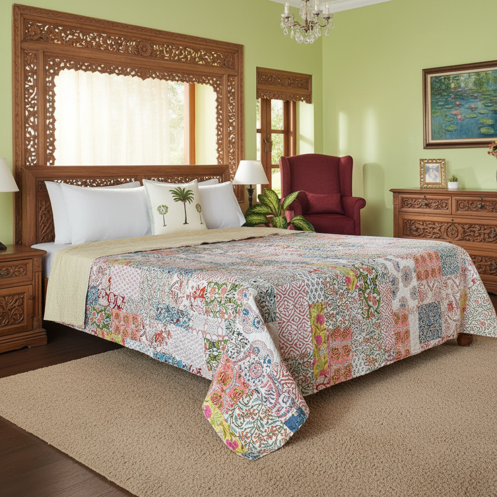 Hand Quilted Kantha Patchwork Quilt Artisan-Made Elegance by Roopantaran 202574