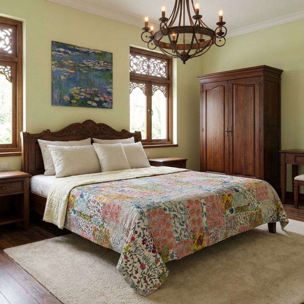 Image of Hand Quilted Kantha Patchwork Quilt – Artisan-Made Elegance by Roopantaran | 202576